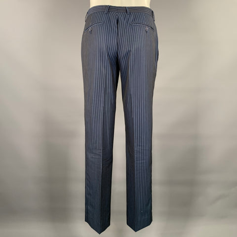 ETRO Size 38 Navy Blue Pinstripe Wool Notch Lapel Suit