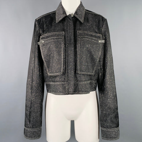 JONATHAN SIMKHAI Size M Black Silver Glittered Cropped Jacket Blazer