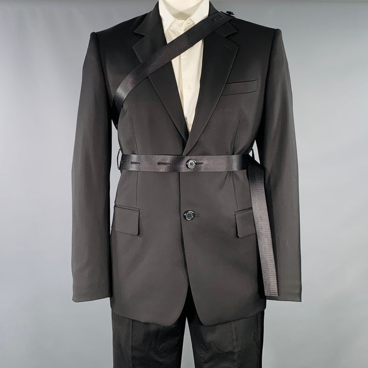 HELMUT LANG SS24 Size 44 Black Wool Notch Lapel Seatbelt Suit