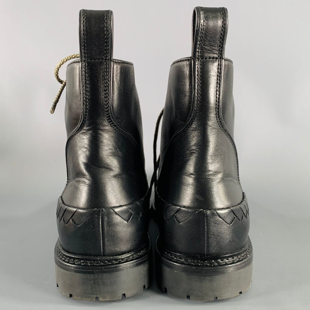 BOTTEGA VENETA Size 8.5 Black Leather Lace-Up Boots