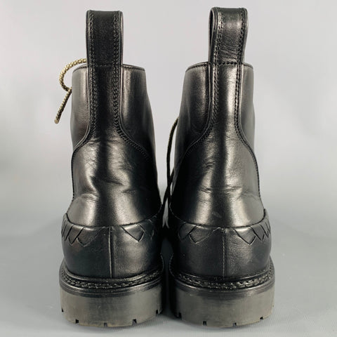 BOTTEGA VENETA Size 8.5 Black Leather Lace-Up Boots