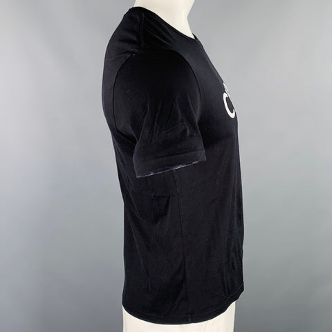 CELINE Size XL Black White Logo Cotton Crew Neck T-shirt