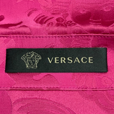 VERSACE Size S Pink Fuchsia Damask Silk Camp Short Sleeve Shirt