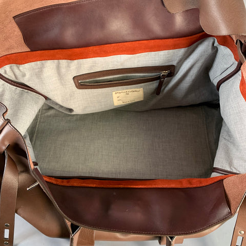 BRUNELLO CUCINELLI Chocolate Brown Leather Clasp Weekender Bag
