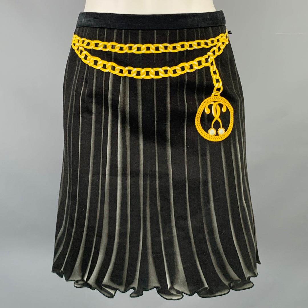 MOSCHINO Size 4 Black Yellow Cotton Blend Print Scalloped Skirt