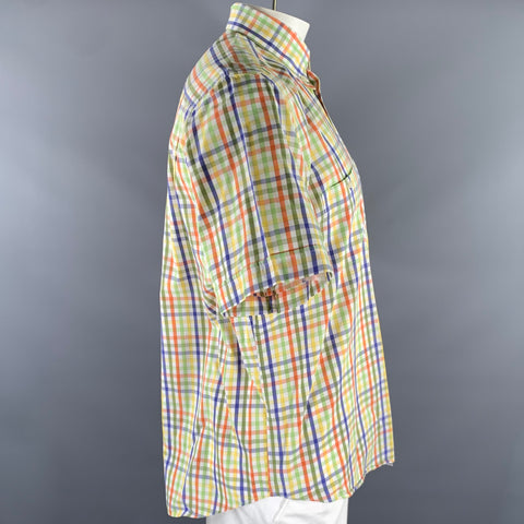 SINICO VERONA Size XL White Multi-Color Gingham Button Down Short Sleeve Shirt