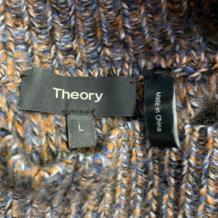 THEORY Size L Karenia Yellow Grey White Cashmere Melange High Neck Sweater