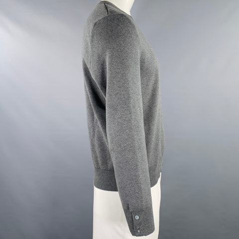 THOM BROWNE Size XL Grey White Knit Cotton Crew Neck Pullover