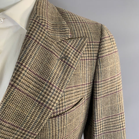 LORO PIANA Chest Size 38 Grey Purple Plaid Cashmere Peak Lapel Sport Coat