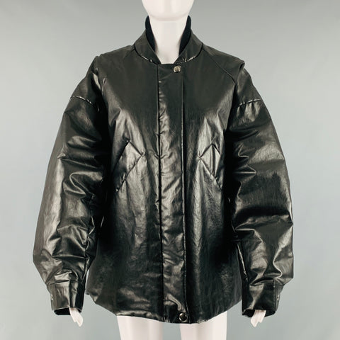 KASSL Size S Black Cotton Blend Padded Faux Leather Bomber Jacket