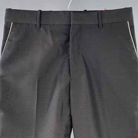 ALEXANDER MCQUEEN Taille 28 Noir Argent Contraste Bordure Laine Mohair Pantalon Habillé