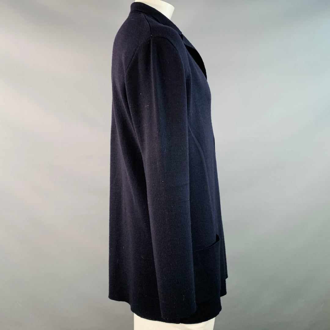 BARNEY'S NEW YORK Size L Navy Wool Button Up Cardigan