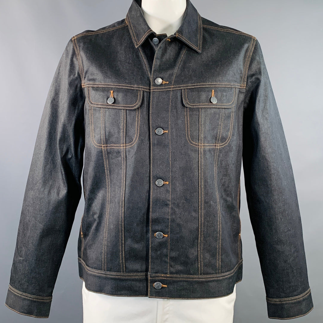 A.P.C. Size XXL Blue Contrast Stitch Waxed Cotton Trucker Jacket