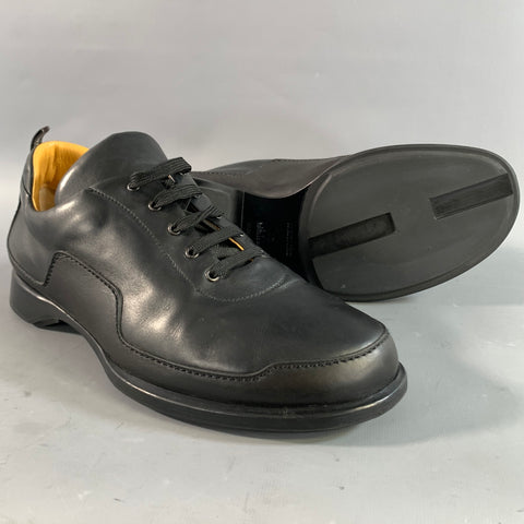 HERMES Size 12 Black Leather Low Top Sneakers