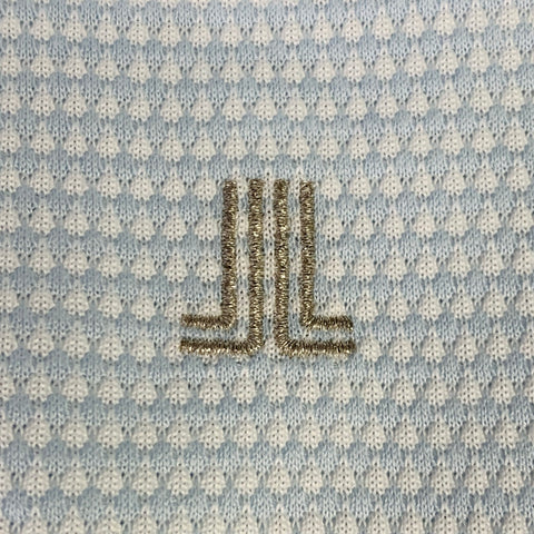 LANVIN Size 6 White Light Blue Cotton Blend Waffle Knit 1/4 Zip Casual Top