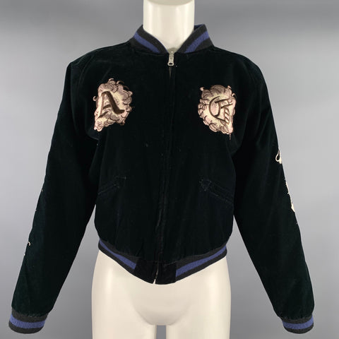 NO BRAND Size S Navy Black Rayon Bomber Jacket Outdoor