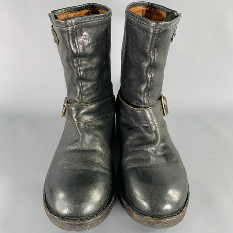 FIORENTINI + BAKER Size 8 Black Distressed Leather Motorcycle Boots