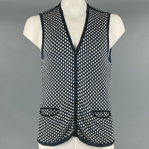 JOHN VARVATOS Size L Navy White Dots Linen Cotton Vest