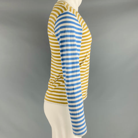 COMME des GARCONS Size S White Blue Tan Stripe Cotton Long Sleeve T-shirt