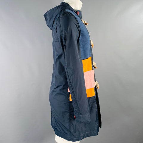 COMME des GARCONS SHIRT Size S Navy Multi Color Hooded Color Block Toggle Coat