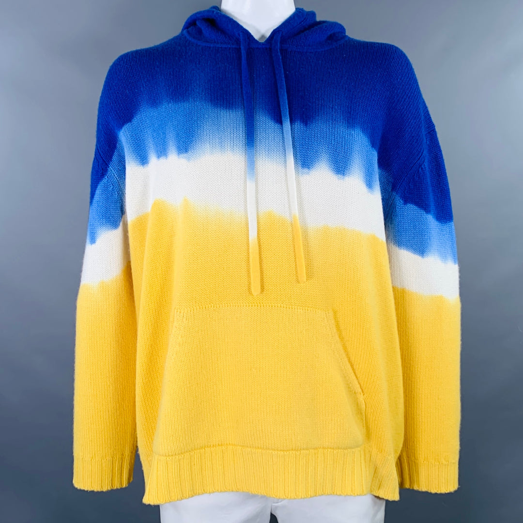 PRABAL GURUNG Size XL Yellow Blue Dyed Cashmere Hooded Sweater