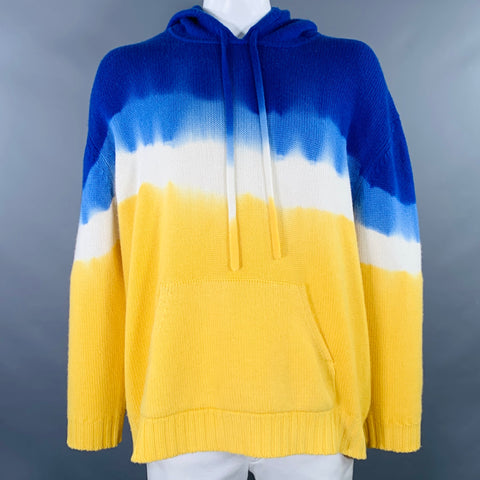 PRABAL GURUNG Size XL Yellow Blue Dyed Cashmere Hooded Sweater