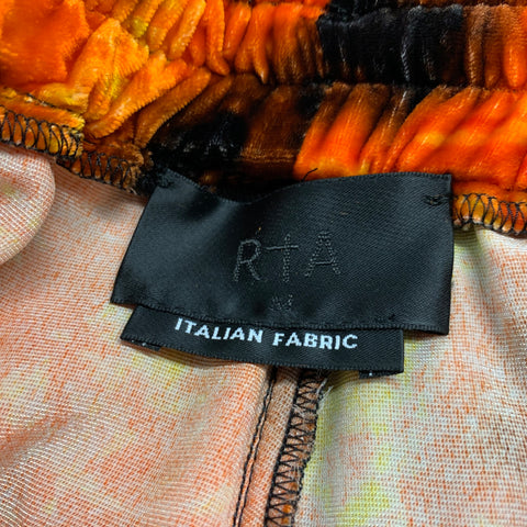RtA Size L Orange Black Velvet Viscose Silk Shorts Set