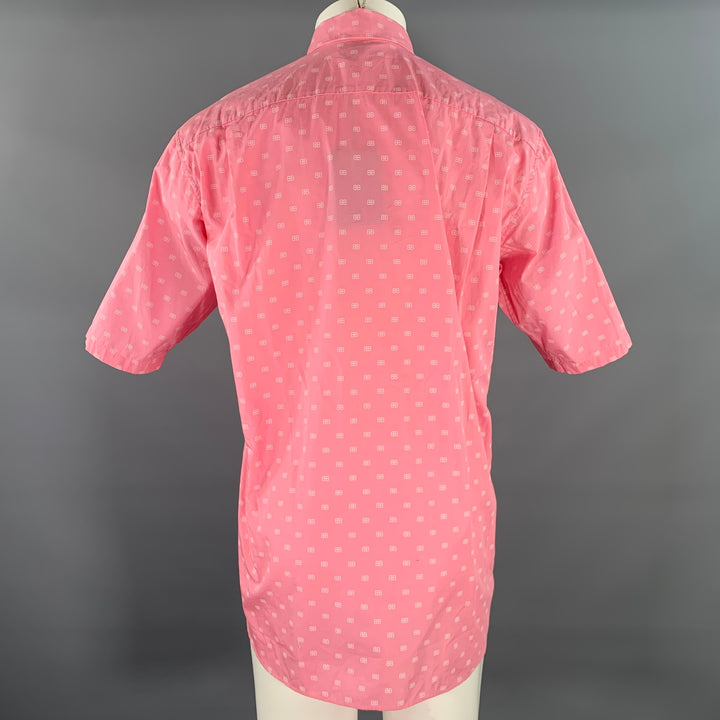 BALENCIAGA Size XS Pink White Monogram Cotton Button Down Short Sleeve Shirt
