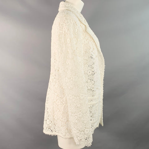 WEILL PARIS Size M White Polyester Lace Notch Lapel Jacket Blazer