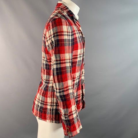 JUNYA WATANABE Veste Sport Homme Lin Mélangé Carreaux Rouge Marine & Blanc Taille S