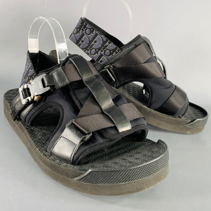 CHRISTIAN DIOR Sandales à talons en toile nylon monogrammée noire, taille 11