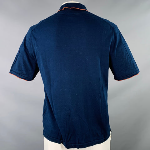 PAUL SMITH Size XL Navy Orange Contrast Trim Cotton Short Sleeve Polo