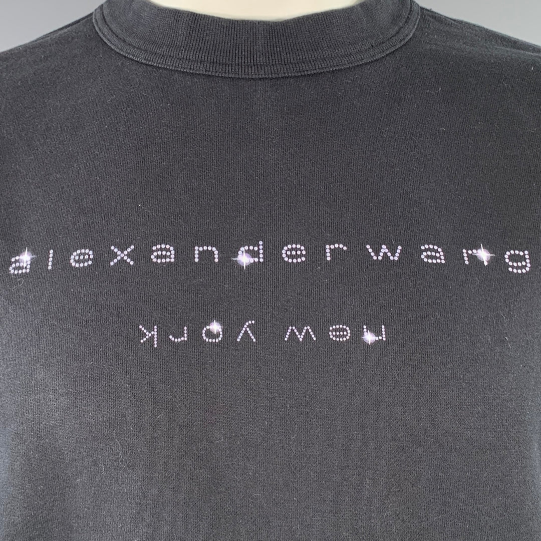 ALEXANDER WANG Size L Black Grey Logo Cotton Oversized Crew Neck Sweatshirt