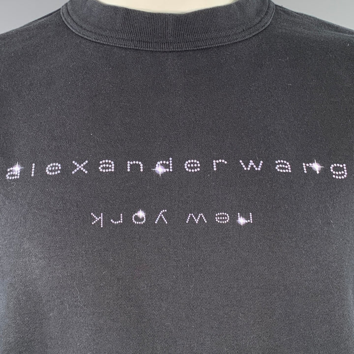 ALEXANDER WANG Size L Black Grey Logo Cotton Oversized Crew Neck Sweatshirt