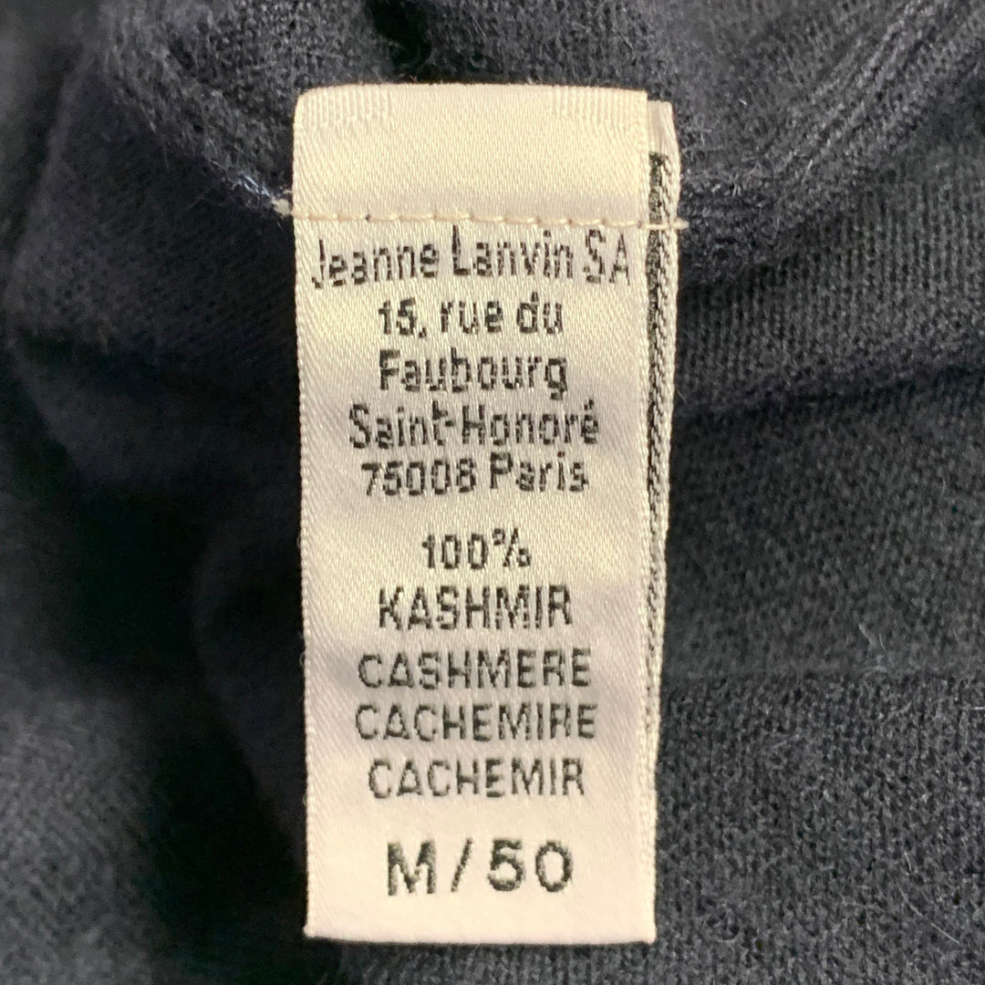 LANVIN Size M Navy Cashmere Reverse Seams V-Neck Pullover