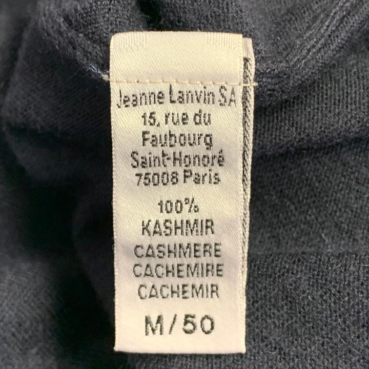 LANVIN Size M Navy Cashmere Reverse Seams V-Neck Pullover