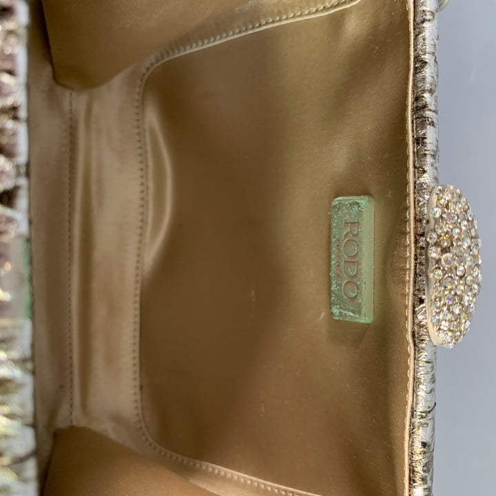 RODO Silver Metallic Snakeskin Leather Clutch Handbag