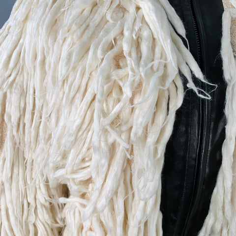 TOM FORD FW14 Size XS Off White Black Silk Shaggy Lambskin Leather Trim Zip Up Coat