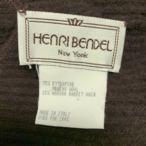 HENRI BENDEL Brown Ribbed Merino Wool Angora Rabbit Knit Scarf Shawl