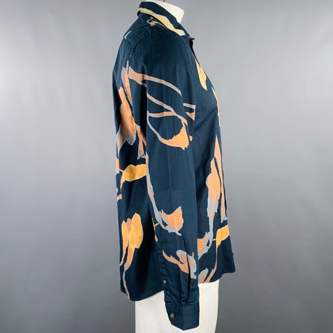 PS by PAUL SMITH Size L Navy Yellow Watercolor Cotton Long Sleeve Shirt