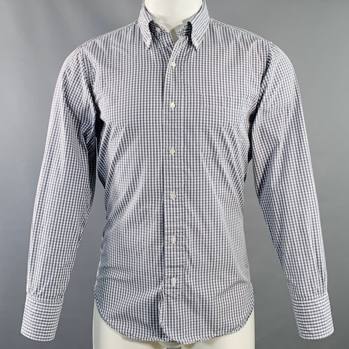 CHEMISE NOIRE EN COTON À CARREAUX GRIS ET BLANC AVEC UNE POCHE ET MANCHES LONGUES, TAILLE S