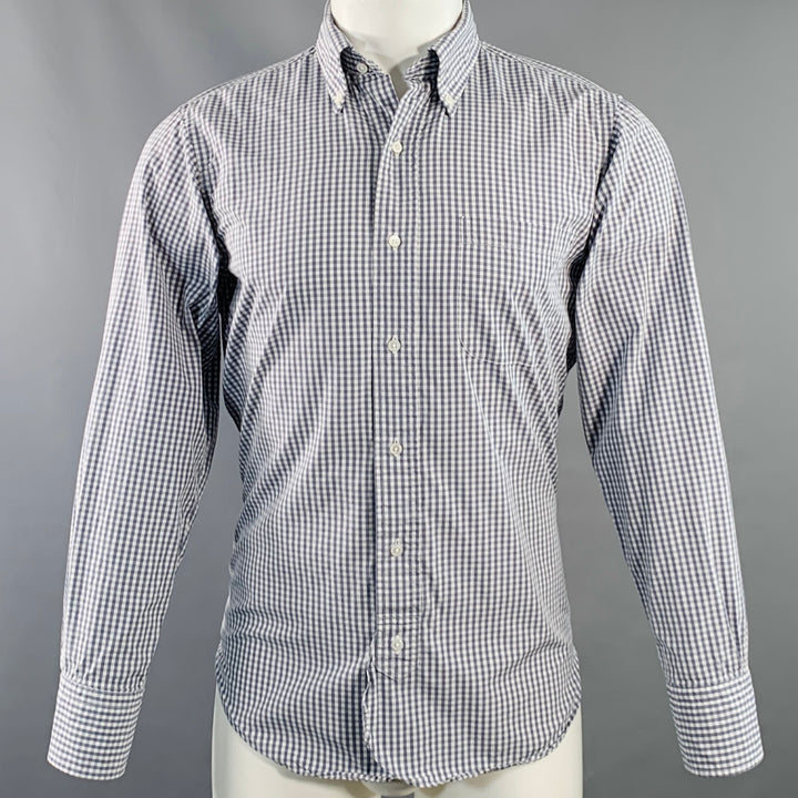 BLACK FLEECE Size S Grey White Gingham Cotton One Pocket Long Sleeve Shirt