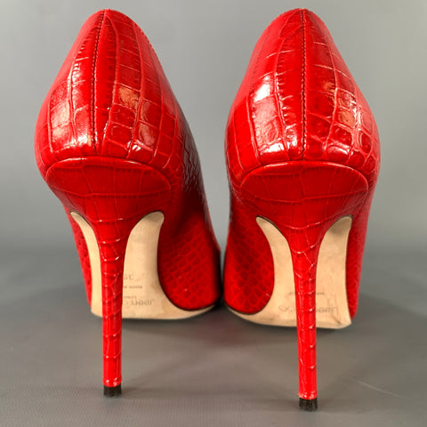 JIMMY CHOO Size 9 Red Leather J000126329395 Croc Embossed Embossed Pumps