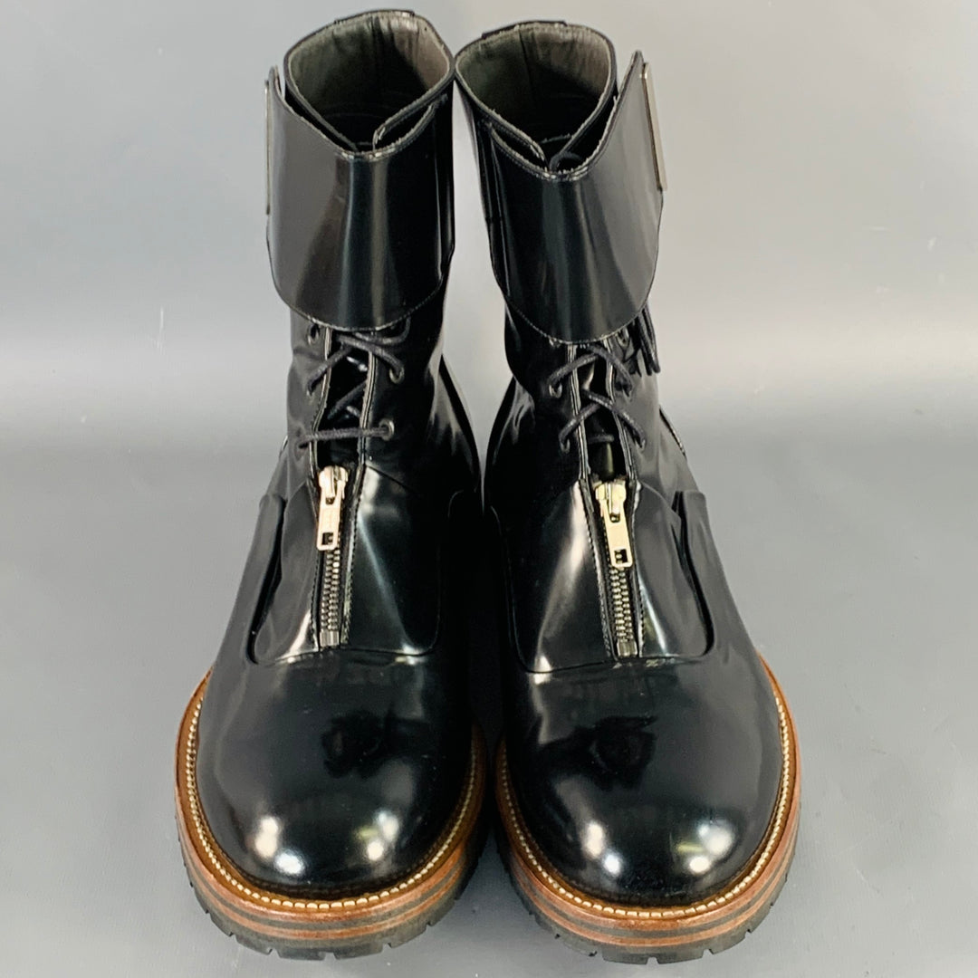 PORTS 1961 Size 11 Black Brown Leather Lace-Up Zipper Boots