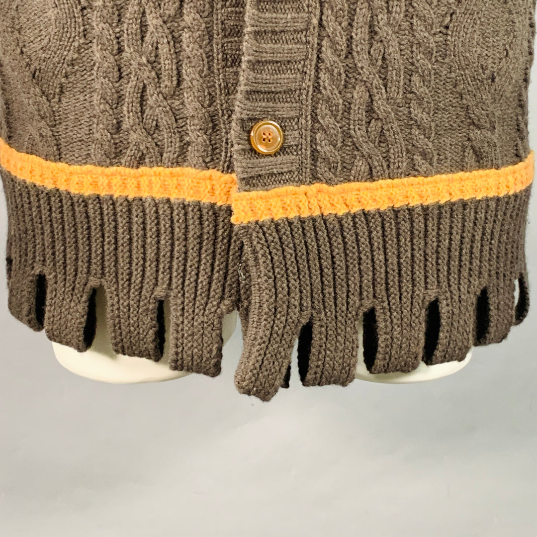 VIVIENNE WESTWOOD Size 36 Brown Tan Cable Knit Wool Cutout Long Cardigan