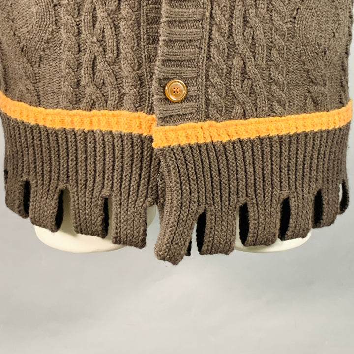 VIVIENNE WESTWOOD Size 36 Brown Tan Cable Knit Wool Cutout Long Cardigan