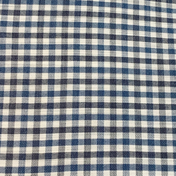 LORO PIANA Size XXL Navy Black White Gingham Cotton One Pocket Long Sleeve Shirt