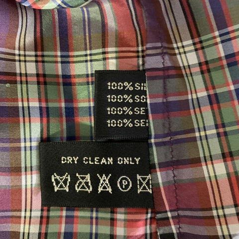 RALPH LAUREN Size 6 Purple Green Silk Plaid Dress Top