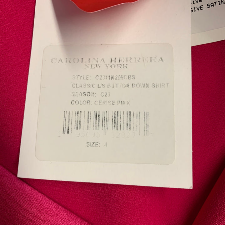 CAROLINA HERRERA Size 4 Pink Fuchsia Satin Spread Collar Blouse