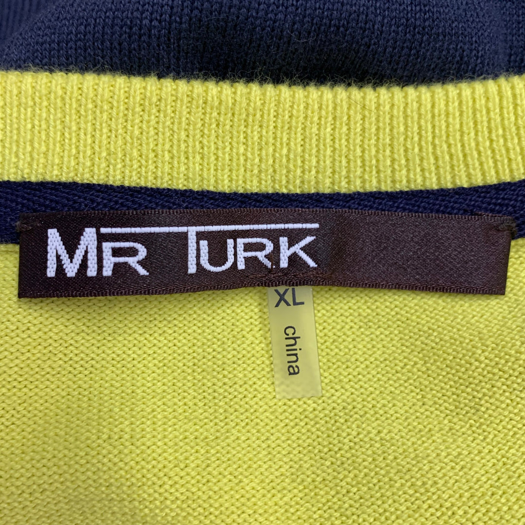 MR TURK Size XL Yellow Green Navy Ombre Cotton V-Neck Pullover